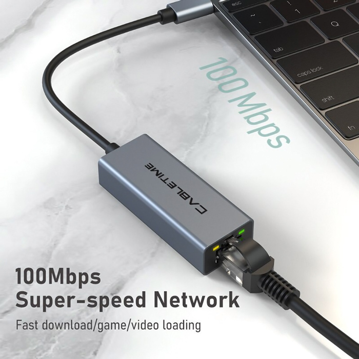 Cabletime Αντάπτορας Δικτύου USB-C σε Ethernet(RJ45) 100Mbps