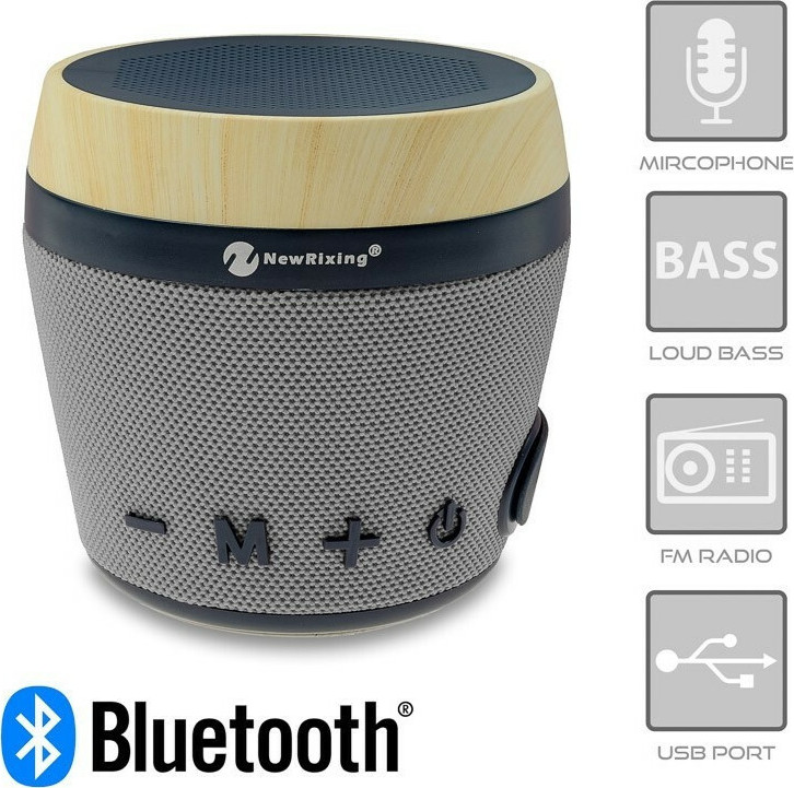 New Rixing NR-1018 Ηχείο Bluetooth 5W με Ραδιόφωνο  Γκρι