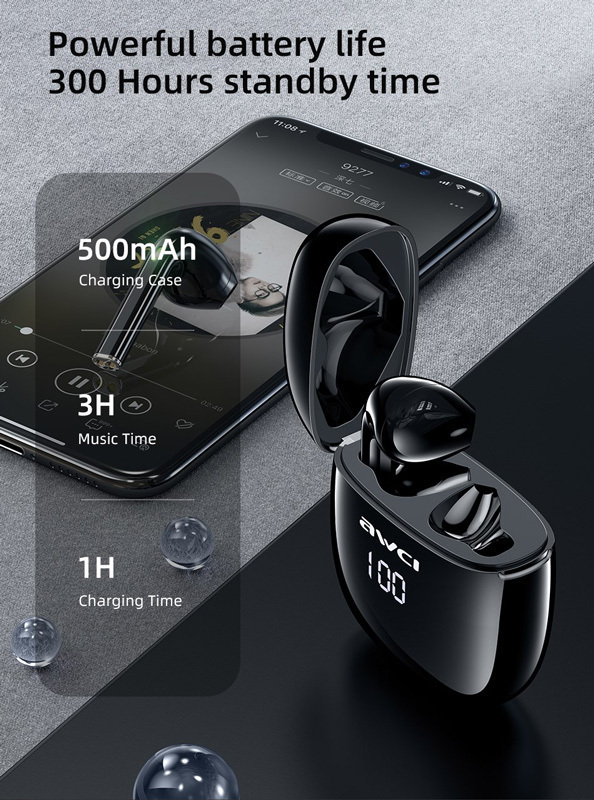 Awei T28P In-ear Bluetooth Ακουστικά με Οθόνη Μαύρα