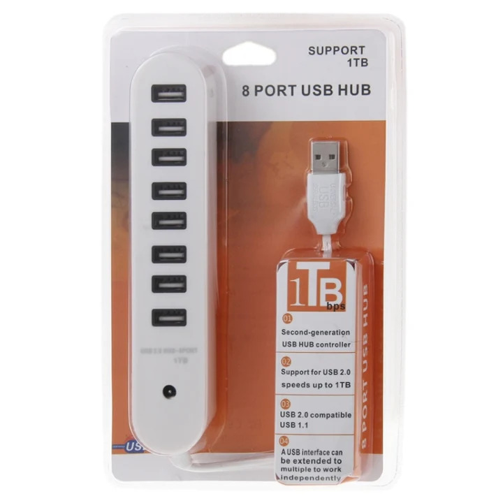 Usb 2.0 Hub 8 Θυρών με Usb-A Λευκό