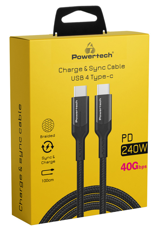 Powertech Braided USB 4 Cable USB-C male - USB-C 240W Μαύρο 1m (PTR-0139)