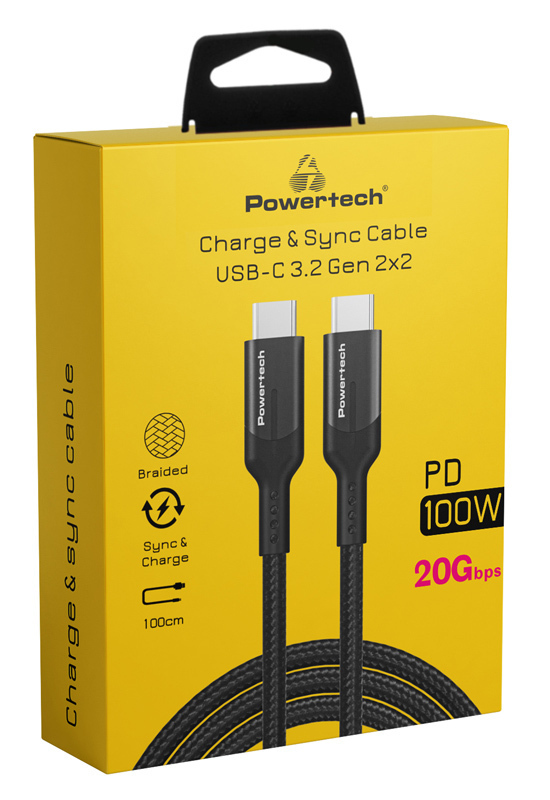 Powertech Braided USB 3.2 Cable USB-C male - USB-C 100W Μαύρο 1m (PTR-0136)