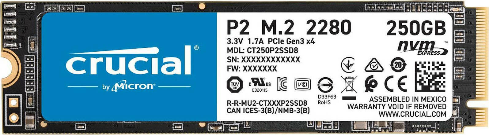 Crucial P2 SSD 250GB M.2 NVMe PCI Express 3.0