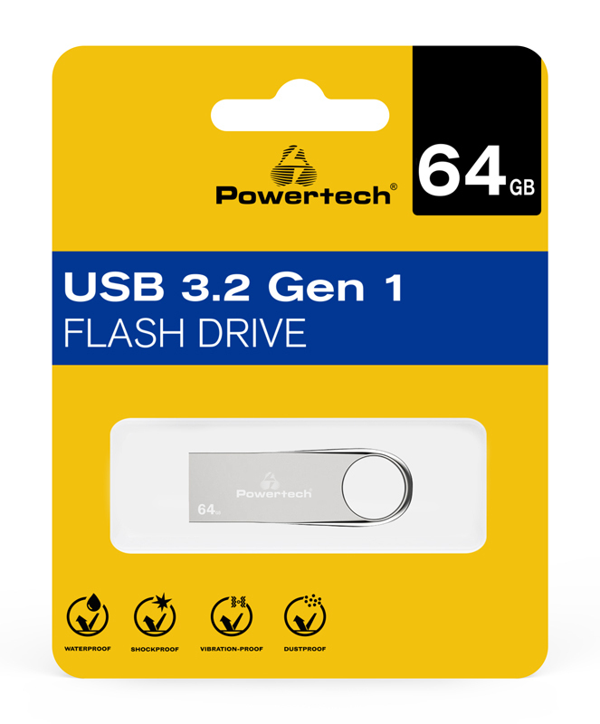 Powertech USB Flash Drive 64GB USB 3.2 ασημί